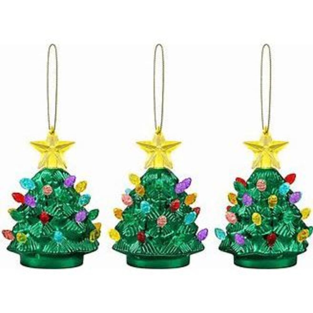Mr Christmas 3 Nostalgic Frosted Green‎ Glass Christmas Ornaments Light Up NWT
